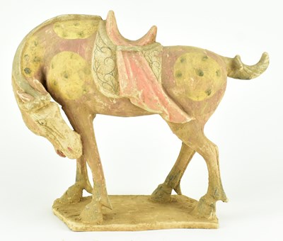 Lot 65 - TANG DYNASTY PAINTED POTTERY FIGURE OF A HORSE 唐 陶加彩马