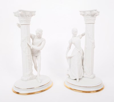 Lot 63 - FRANKLIN MINT - ROMEO & JULIET - PAIR OF PORCELAIN CANDLESTICKS