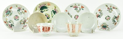 Lot 141 - GROUP OF NINE QING DYNASTY CERAMIC PIECES 清 粉彩杯碟九件