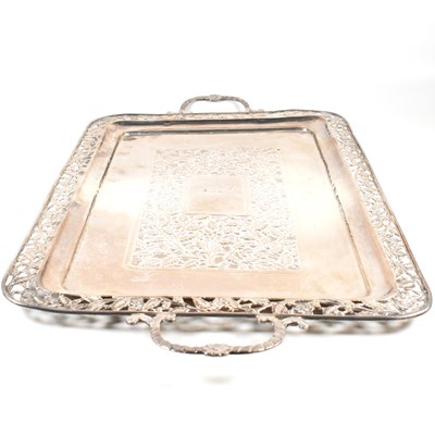 Lot 3 - INDIAN SILVER LARGE TWIN HANDLED SERVING TRAY