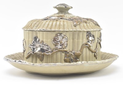 Lot 61 - VILLEROY & BOCH - 19TH CENTURY SILVER PAINTED STONEWARE BUTTER DISH