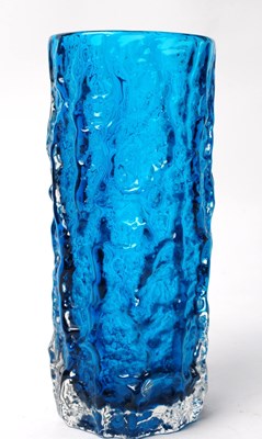 Lot 69 - WHITEFRIARS - MID CENTURY KINGFISHER BLUE BARK STUDIO GLASS VASE