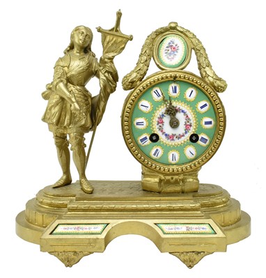 Lot 132 - JAPY FRERES, FRANCE - 19TH CENTURY GILT METAL & ENAMEL 8-DAY MANTLE CLOCK