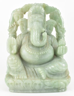 Lot 45 - LARGE CARVED JADE MODEL OF GANESH 玉雕象神