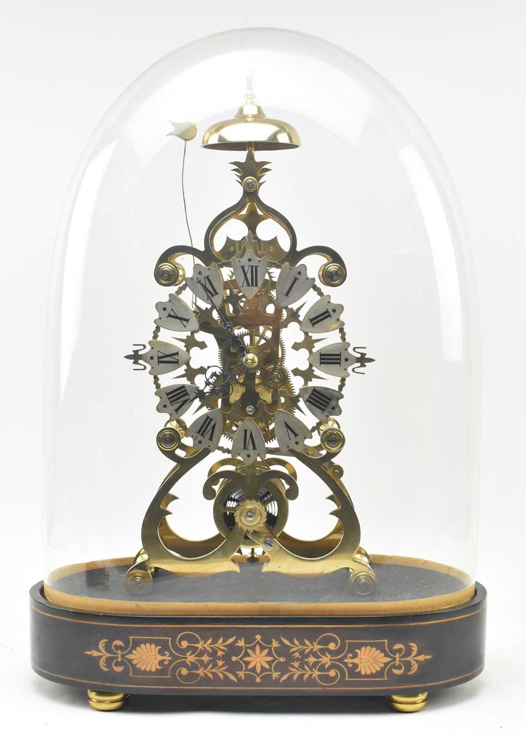 Lot 31 - EARLY 20TH CENTURY BRASS SINGLE FUSEE SKELETON MANTEL CLOCK IN DOME