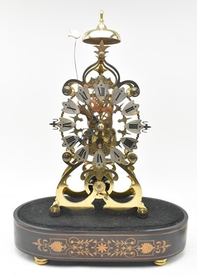 Lot 31 - EARLY 20TH CENTURY BRASS SINGLE FUSEE SKELETON MANTEL CLOCK IN DOME