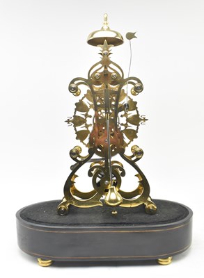 Lot 31 - EARLY 20TH CENTURY BRASS SINGLE FUSEE SKELETON MANTEL CLOCK IN DOME