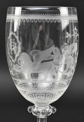 Lot 55 - VICTORIAN 19TH CENTURY ENGRAVED GLASS WINE CHALICE