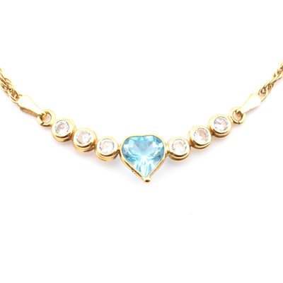 Lot 329 - HALLMARKED 18CT GOLD TOPAZ & CZ PENDANT NECKLACE