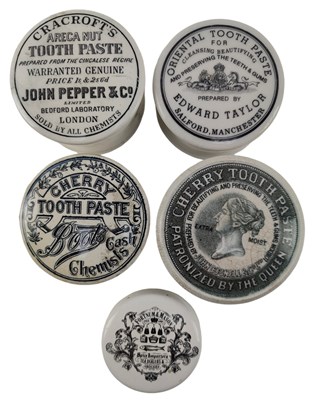 Lot 230 - VINTAGE ADVERTISING. FIVE 19TH CENTURY & LATER CERAMIC TOOTH PASTE POTS