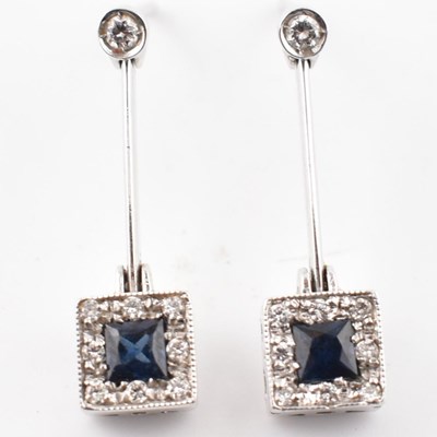 Lot 336 - ZOCCAI 18CT WHITE GOLD DIAMOND & SAPPHIRE PENDANT EARRINGS