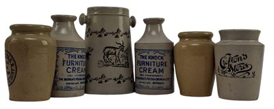 Lot 224 - VINTAGE ADVERTISING. COLLECTION OF SIX STONEWARE JUGS