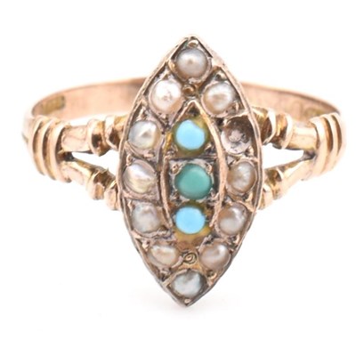 Lot 355 - EARLY 20TH CENTURY 9CT GOLD & SEED PEARL NAVETTE RING