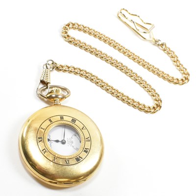 Lot 312 - WOODFORD HALF HUNTER POCKET WATCH AND ALBERT CHAIN