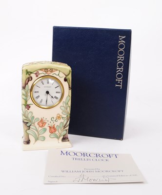 Lot 86 - MOORCROFT POTTERY - LIMITED EDITION HAND PAINTED CERAMIC TRELLIS CLOCK