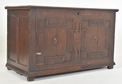 Lot 532 - EARLY 18TH CENTURY CARVED OAK BLOCK FRONTED COFFER CHEST