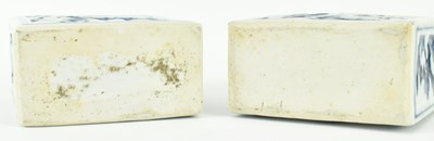 Lot 89 - TWO QING DYNASTY BLUE AND WHITE TEA CADDY 清 青花浮雕茶叶罐两个