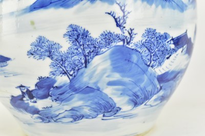 Lot 140 - PAIR OF BLUE AND WHITE JARDINERE PLANTER 清 青花山水人物花盆一对