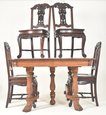 Lot 569 - FRENCH EARLY 20TH CENTURY OAK DINING TABLE WITH FOUR CHAIRS