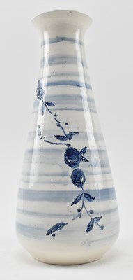 Lot 202 - KEN BLEZAD - TWO KAY POTTERY CORNWALL BLUE AND WHITE VASES