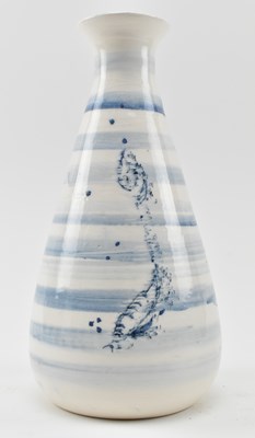 Lot 202 - KEN BLEZAD - TWO KAY POTTERY CORNWALL BLUE AND WHITE VASES