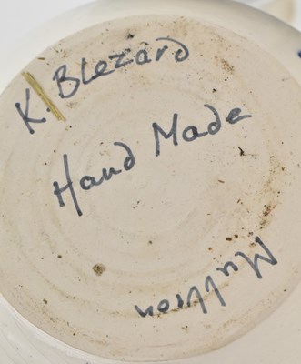 Lot 202 - KEN BLEZAD - TWO KAY POTTERY CORNWALL BLUE AND WHITE VASES