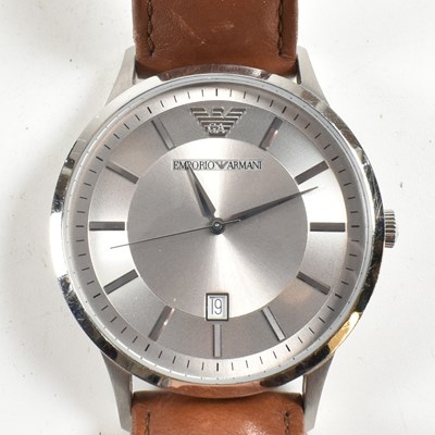 Lot 277 - EMPORIO ARMANI STAINLESS STEEL & LEATHER WRIST WATCH