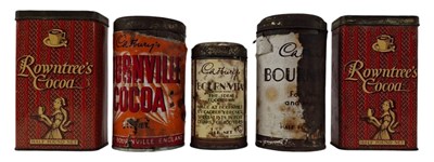 Lot 211 - CADBURYS & ROWNTREES - COLLECTION OF FIVE VINTAGE COCOA TINS, SOME WITH PAPER LABELS