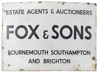 Lot 28 - FOX & SONS AGENTS & AUCTIONEERS - VINTAGE MID CENTURY LARGE ENAMEL SIGN