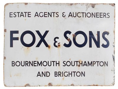 Lot 225 - FOX & SONS AGENTS & AUCTIONEERS - VINTAGE MID CENTURY LARGE ENAMEL SIGN