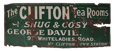 Lot 240 - CLIFTON TEA ROOMS - EARLY 20TH CENTURY ENAMEL SIGN