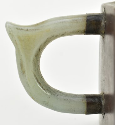 Lot 158 - QING JADE & PEWTER INLAID ZISHA TEAPOT 清 杨彭年造款镶玉锡包紫砂壶