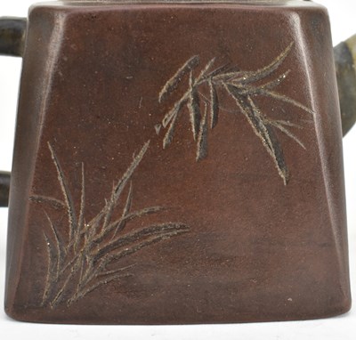 Lot 158 - QING JADE & PEWTER INLAID ZISHA TEAPOT 清 杨彭年造款镶玉锡包紫砂壶