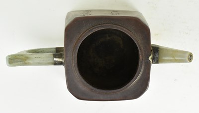 Lot 158 - QING JADE & PEWTER INLAID ZISHA TEAPOT 清 杨彭年造款镶玉锡包紫砂壶