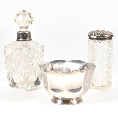 Lot 186 - EARLY 20TH CENTURY SILVER FINGER BOWL & TWO HALLMARKED SILVER PERFUME BOTTLES