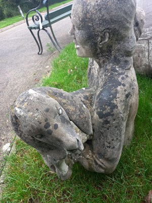 Lot 21 - FORMER BRISTOL ZOO GARDENS - GIRL AND GOAT MARBLE STATUE FROM PAVILION