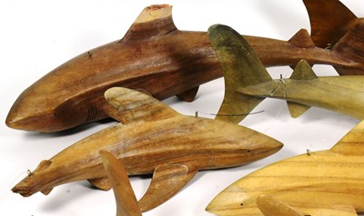 Lot 47 - FORMER BRISTOL ZOO GARDENS - CARVED WOODEN SHARKS