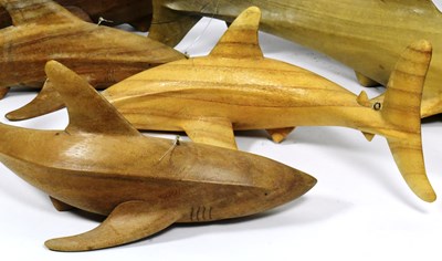 Lot 47 - FORMER BRISTOL ZOO GARDENS - CARVED WOODEN SHARKS