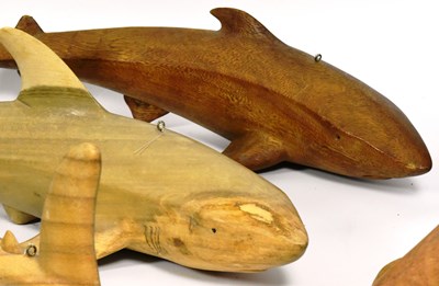 Lot 47 - FORMER BRISTOL ZOO GARDENS - CARVED WOODEN SHARKS