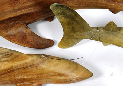 Lot 47 - FORMER BRISTOL ZOO GARDENS - CARVED WOODEN SHARKS