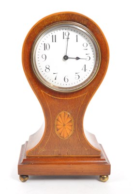 Lot 285 - EDWARDIAN WALNUT INLAID BALLOON MANTEL CLOCK