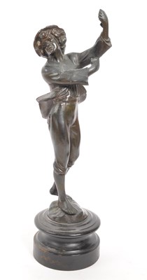 Lot 283 - HOLLOW BRONZE MALE STATUE ON WOODEN BASE