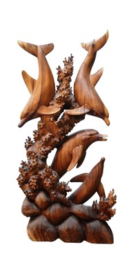 Lot 180 - FORMER BRISTOL ZOO GARDENS - LARGE CARVED HARDWOOD DOLPHIN SCULPTURE