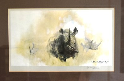 Lot 217 - FORMER BRISTOL ZOO GARDENS - DAVID SHEPHERD (1931-2017) - RHINO REVERIE - SIGNED PRINT