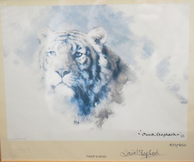 Lot 229 - FORMER BRISTOL ZOO GARDENS - DAVID SHEPHERD (1931-2017) - TIGER'S HEAD - SIGNED PRINT