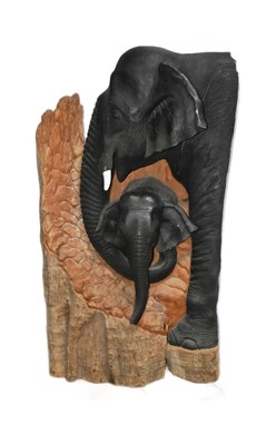 Lot 243 - FORMER BRISTOL ZOO GARDENS - CARVED HARDWOOD ELEPHANT SCULPTURE