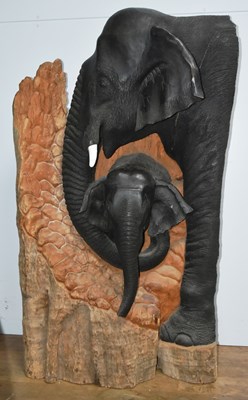 Lot 243 - FORMER BRISTOL ZOO GARDENS - CARVED HARDWOOD ELEPHANT SCULPTURE