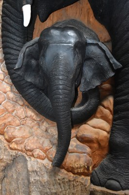 Lot 243 - FORMER BRISTOL ZOO GARDENS - CARVED HARDWOOD ELEPHANT SCULPTURE