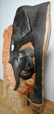 Lot 243 - FORMER BRISTOL ZOO GARDENS - CARVED HARDWOOD ELEPHANT SCULPTURE
