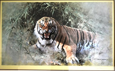 Lot 247 - FORMER BRISTOL ZOO GARDENS - DAVID SHEPHERD (1931-2017) - TIGER FIRE - SIGNED PRINT